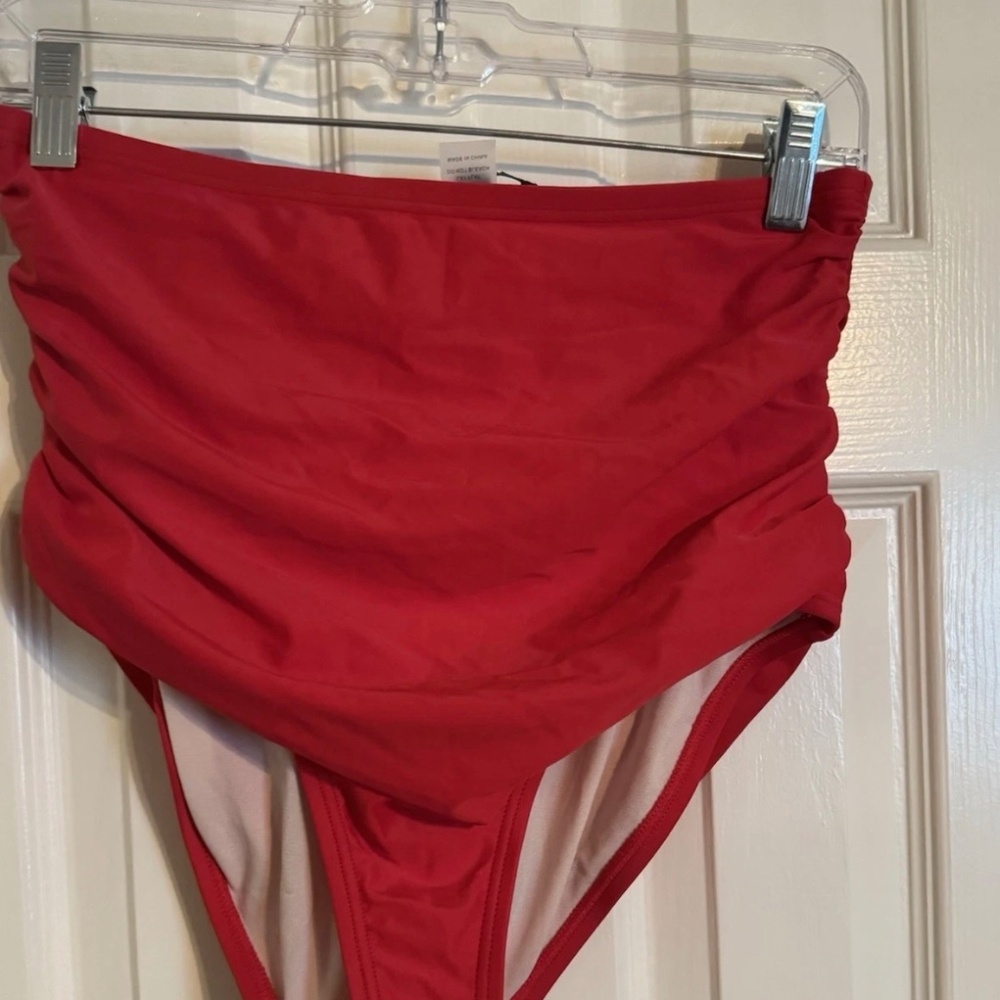 Unique Vintage Red High Waisted Swim Bikini Bottoms Women’s Size Large L New